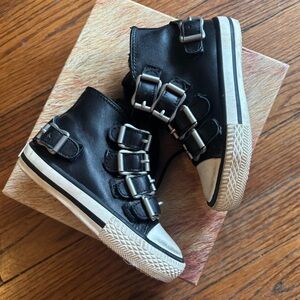 ASH Kids Black High-Top Leather Sneakers Black Buckles Toddler shoe casual sz 6